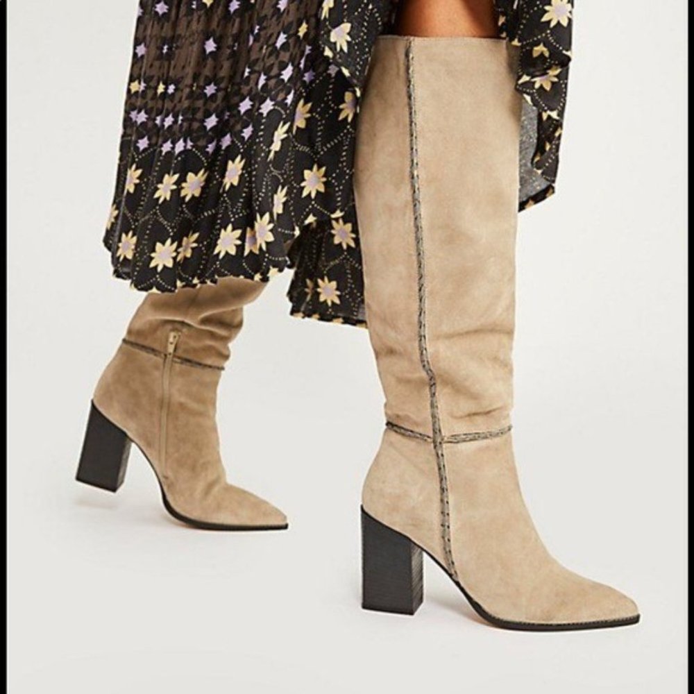 Free People Riley Whipstitch Tall Boot Grey Suede - Picture 2 of 8